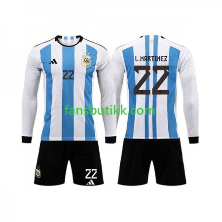 Fotballdrakt Argentina 3 Stars Lautaro Martinez 22 Barn Hjemmetrøye World Cup 2022 Langermet